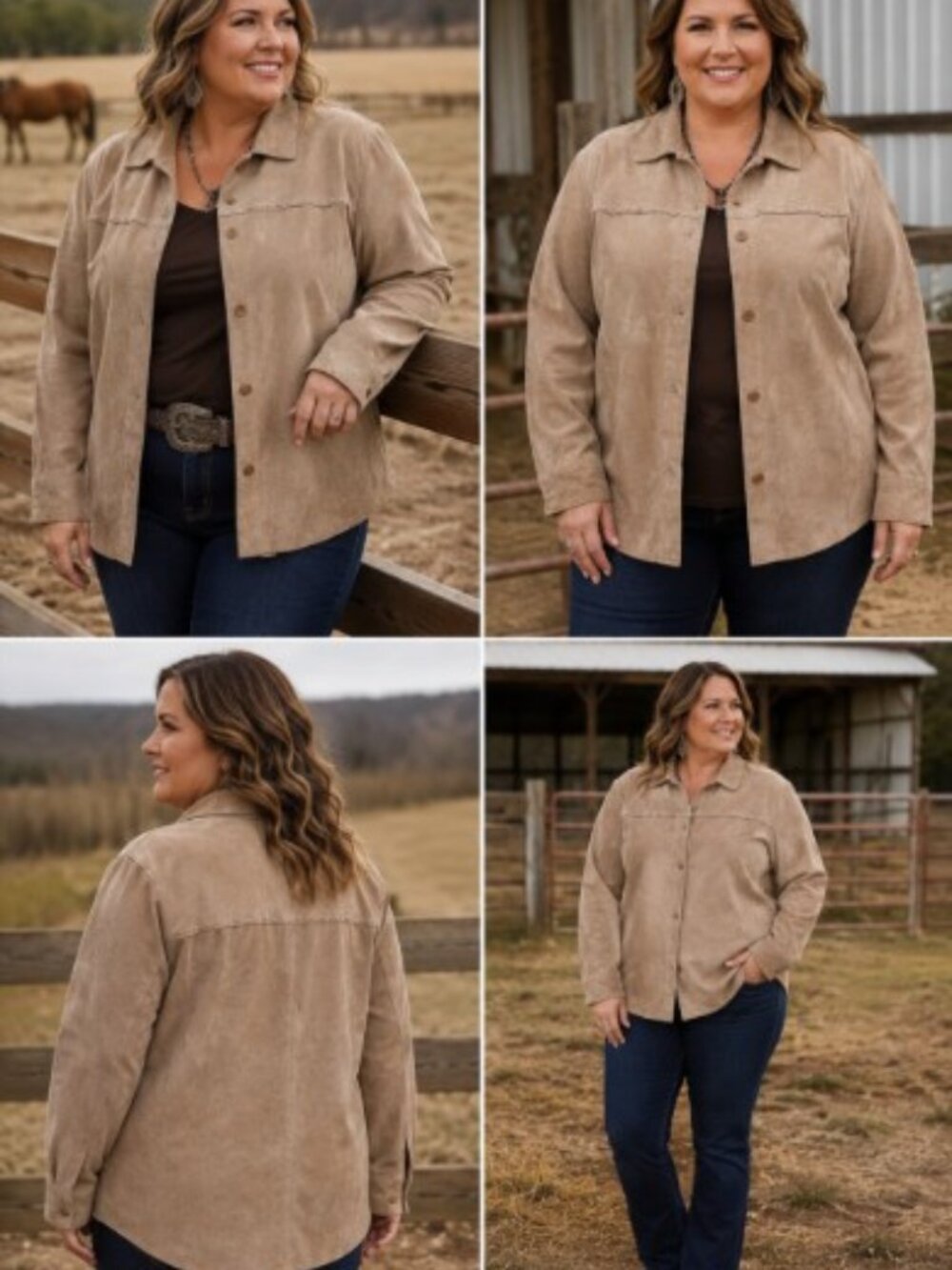 Outfit JPR Woman 2X Genuine Suede Leather Shirt Jacket Taupe Boho Western
